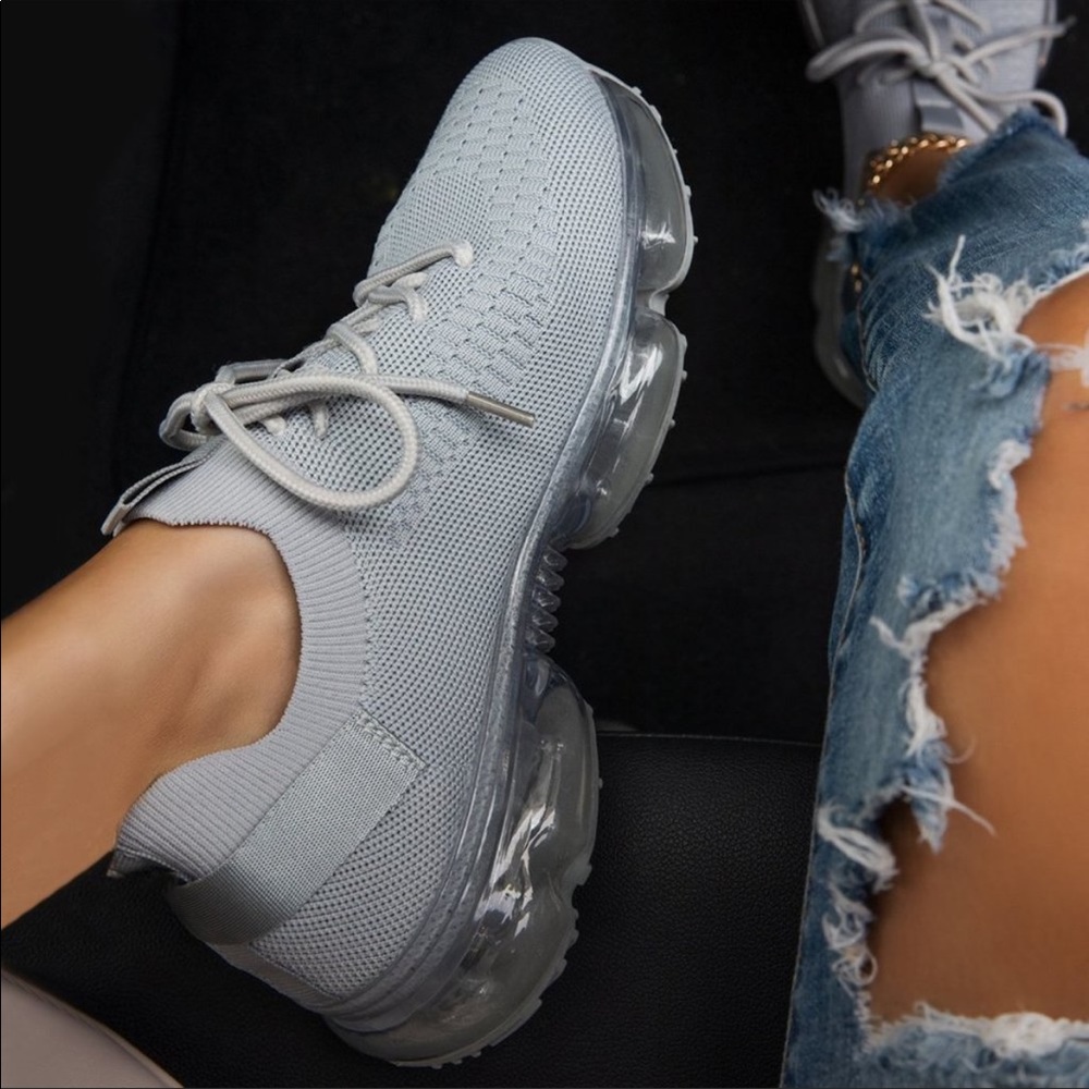 NEW Gray Lace -Up Knitted Bubble Sneaker